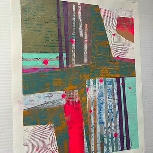 Abstract Pink/Green Original Painting 16x20 Unframed Wall Art